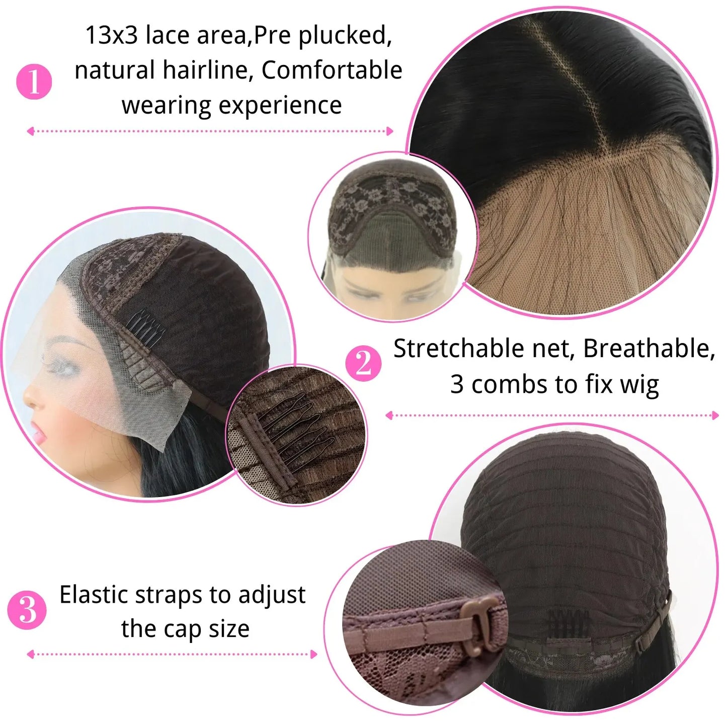 Schwarze glatte Lace-Front-Perücke, hitzebeständig