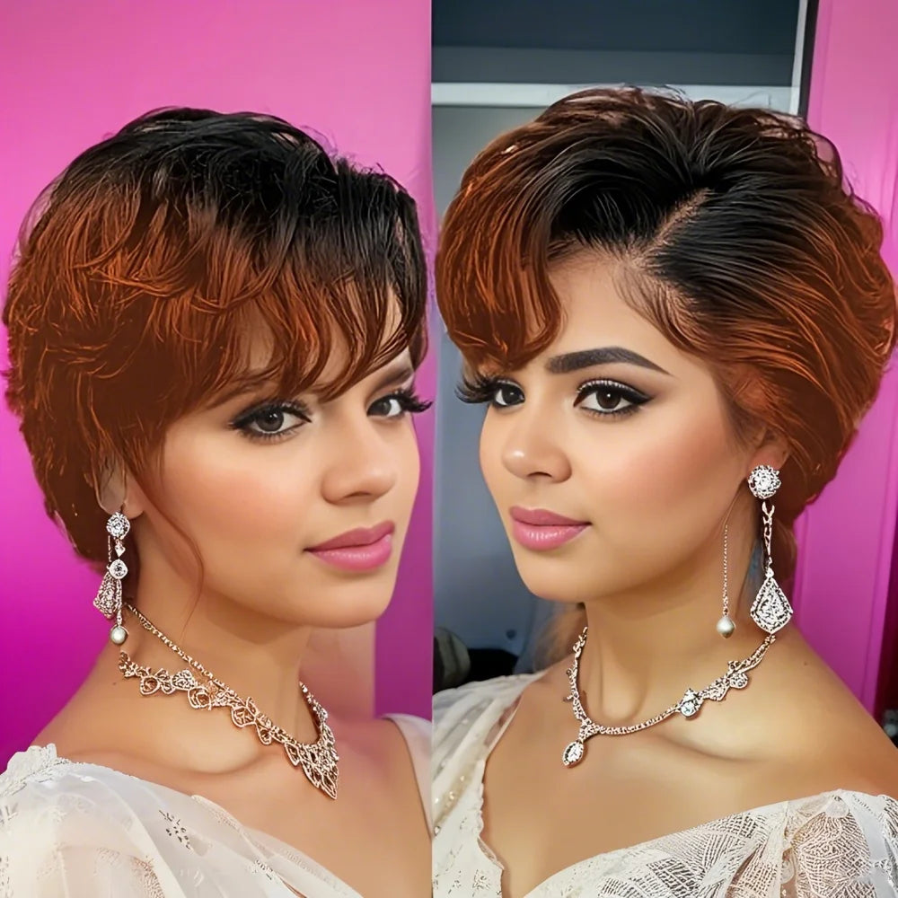 Glatte Lace-Front-Perücke mit Pony, kurz
