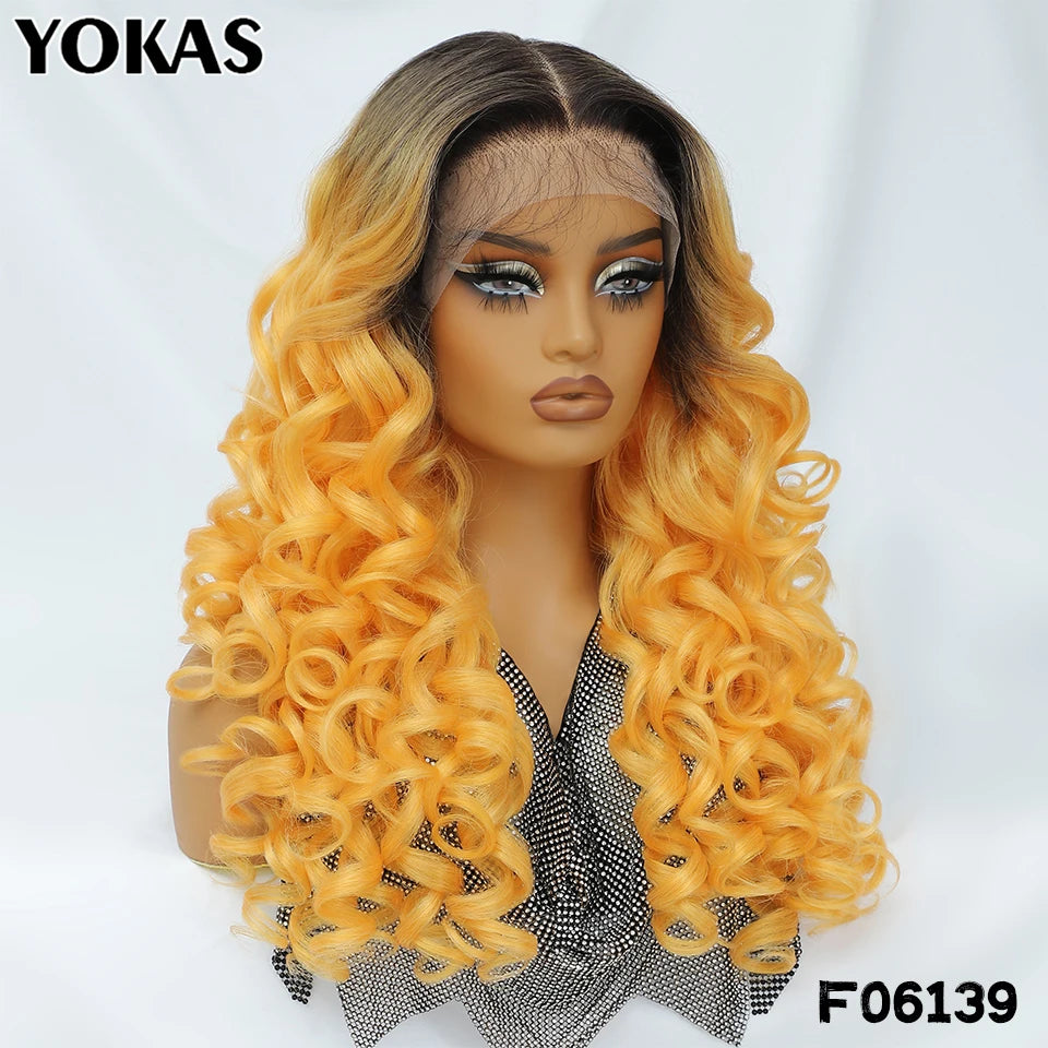 Lockige Lace-Front-Perücke mit Pony, synthetisch
