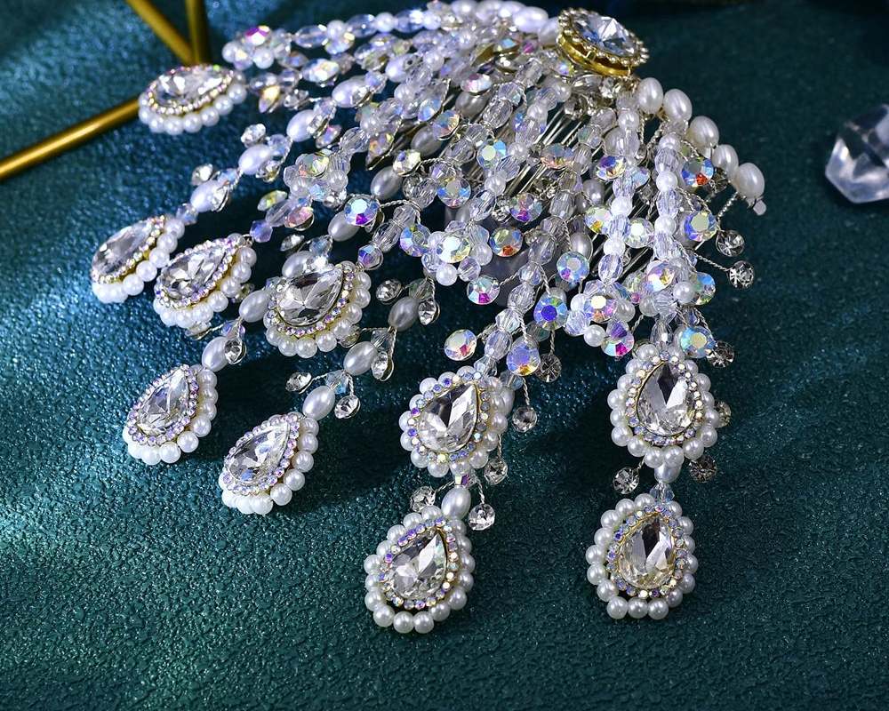 Kristall-Kaskaden-Haarschmuck für die Braut