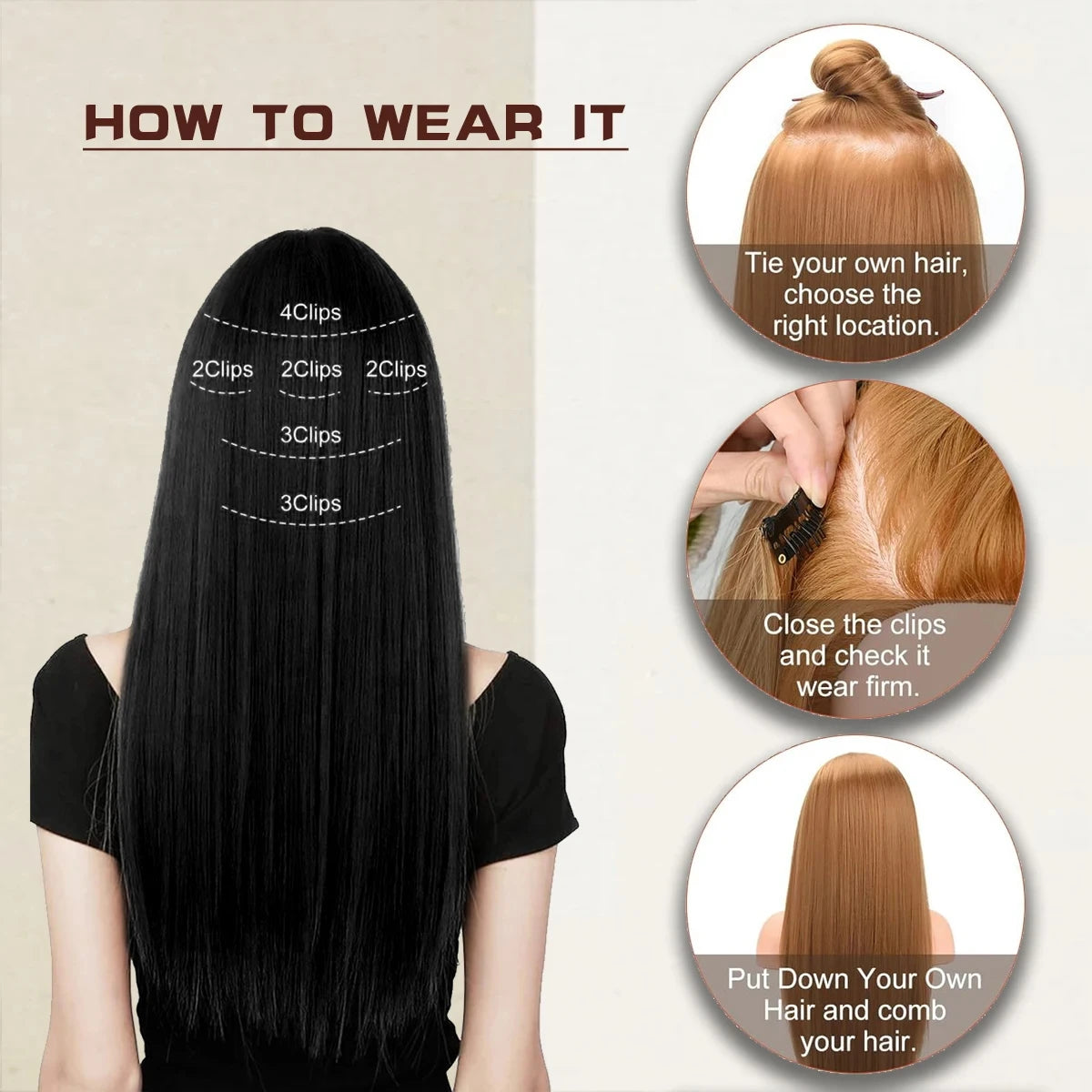 Clip-Extensions 6-teilig, glatt, Vollkopf