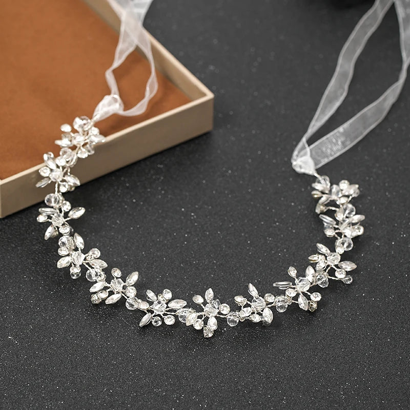 Silber-Stirnband mit Strass-Ranken, Braut