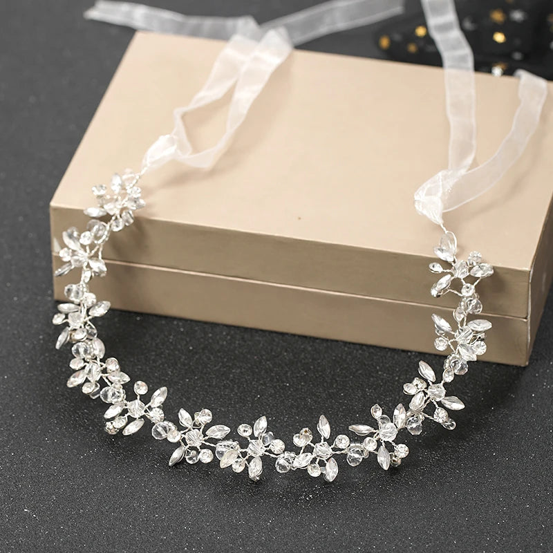 Silber-Stirnband mit Strass-Ranken, Braut