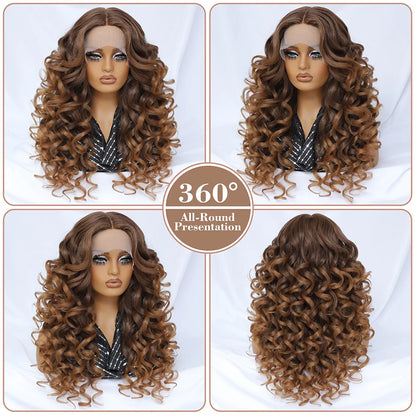 Lockige Lace-Front-Perücke mit Pony, synthetisch