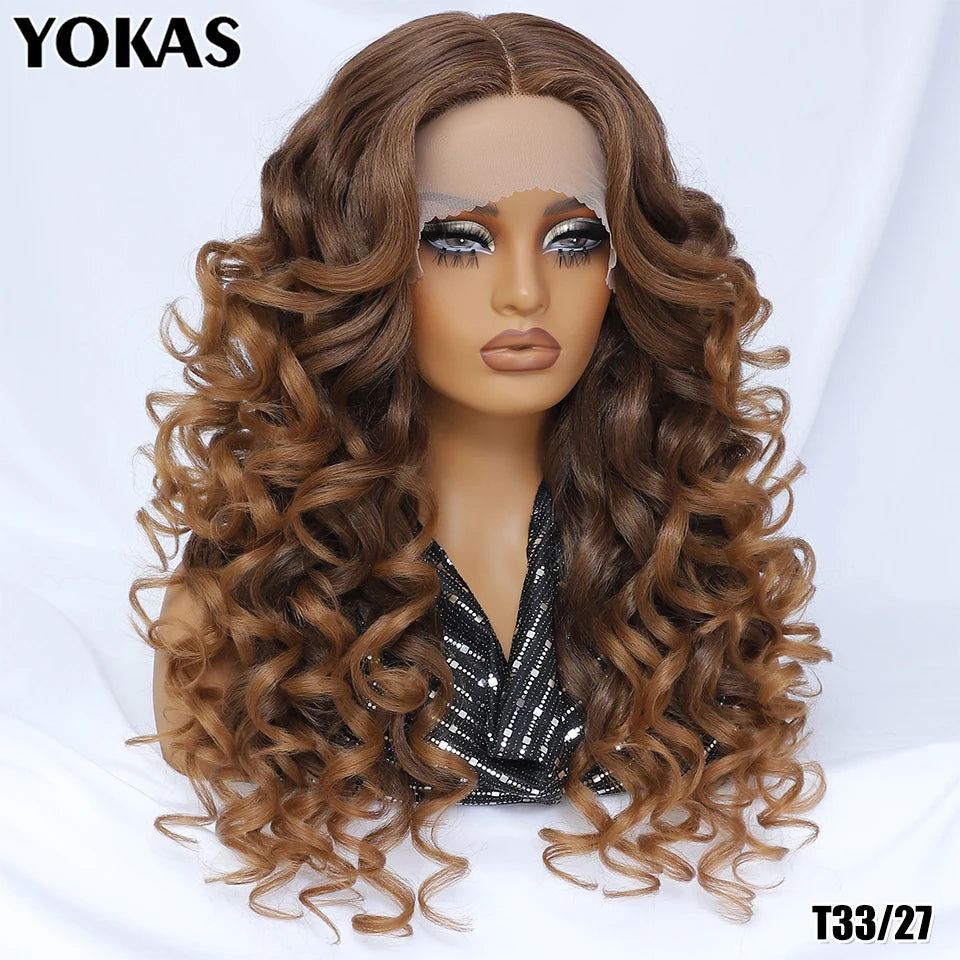 Lockige Lace-Front-Perücke mit Pony, synthetisch