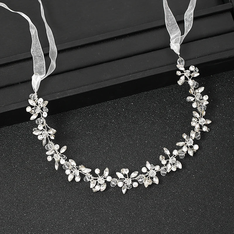 Silber-Stirnband mit Strass-Ranken, Braut