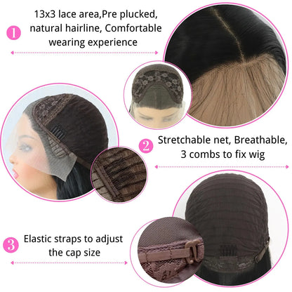 Schwarze glatte Lace-Front-Perücke, hitzebeständig