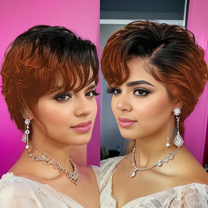 Glatte Lace-Front-Perücke mit Pony, kurz