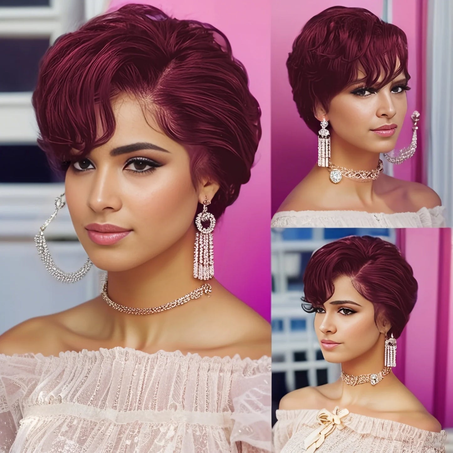 Glatte Lace-Front-Perücke mit Pony, kurz