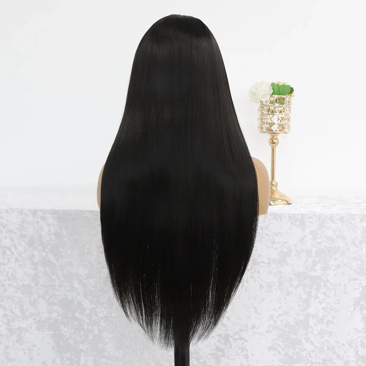 Schwarze glatte Lace-Front-Perücke, hitzebeständig