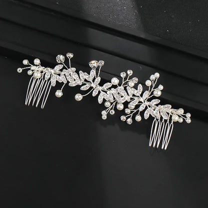 Perle-Blatt-Kristallkamm mit Tiara