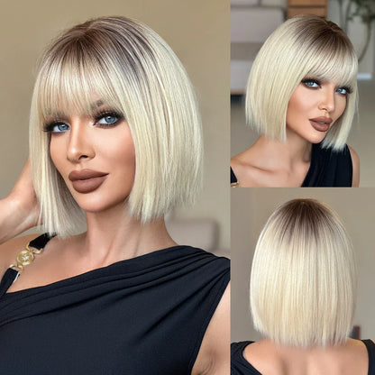 Braune Bob-Perücke mit Pony, hitzebeständig – Produktfoto 7