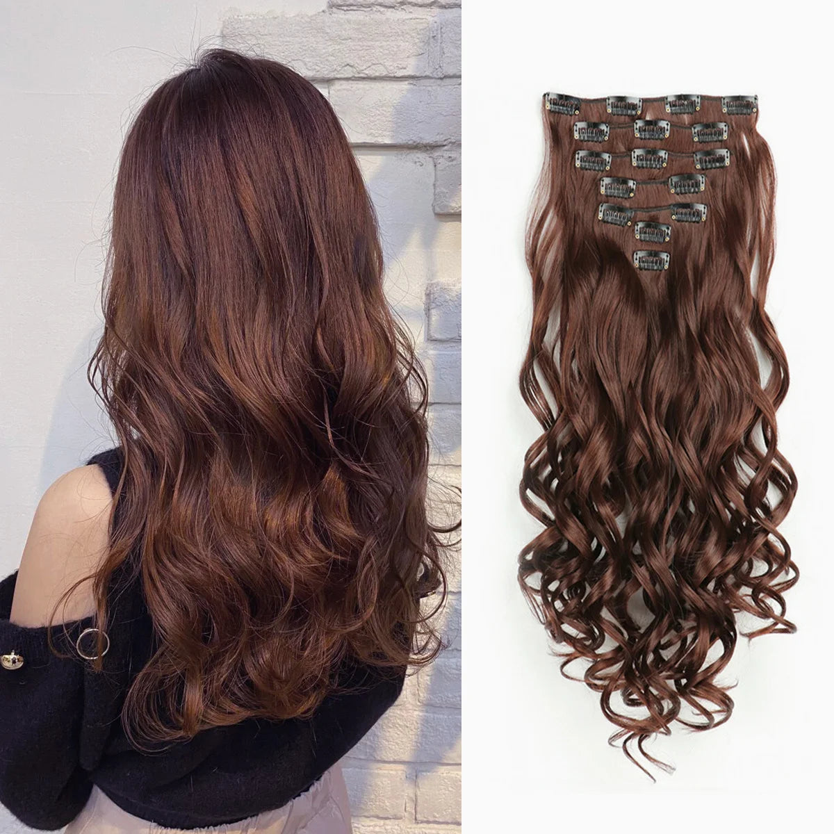 Clip-Extensions 7-teilig, lockig & gewellt, 22 Zoll