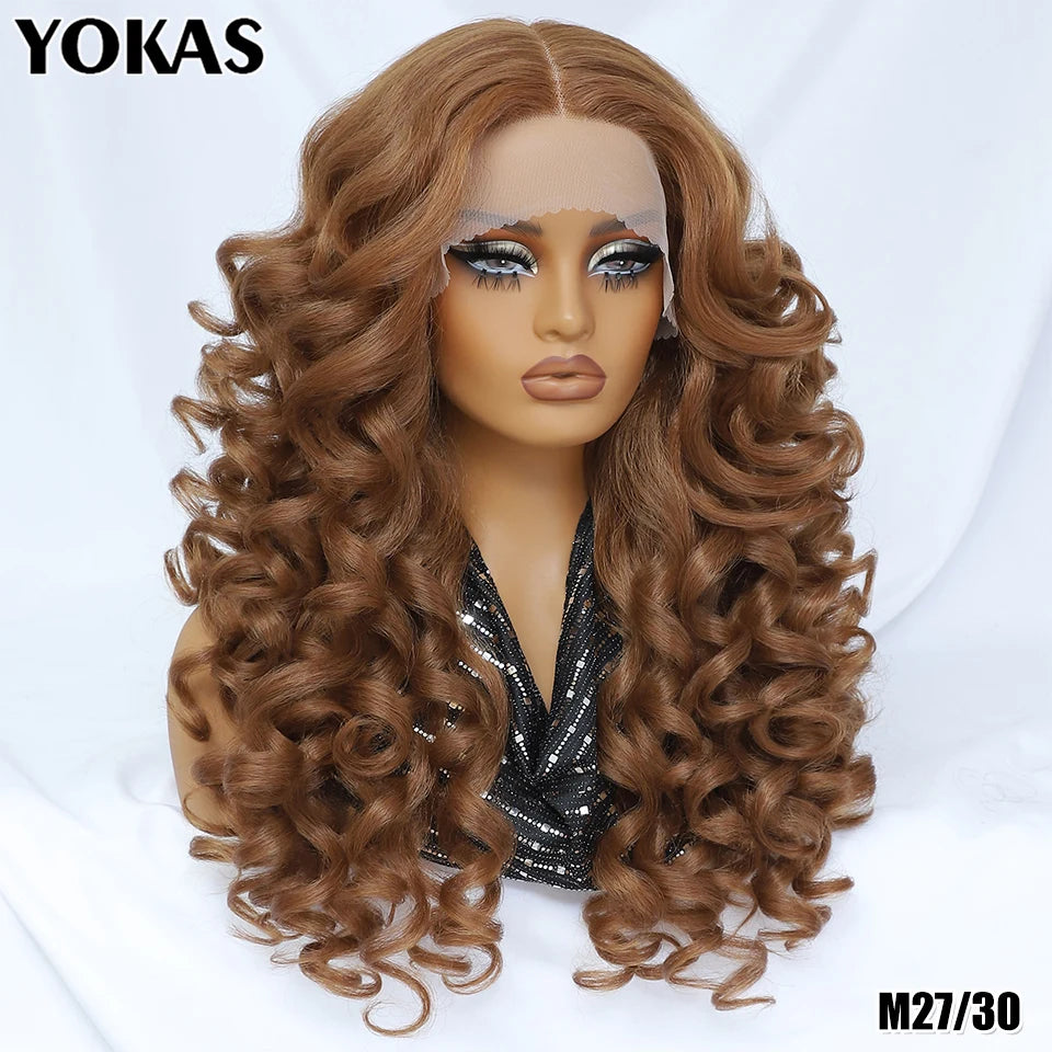 Lockige Lace-Front-Perücke mit Pony, synthetisch
