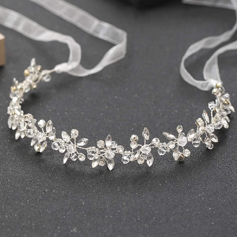 Silber-Stirnband mit Strass-Ranken, Braut