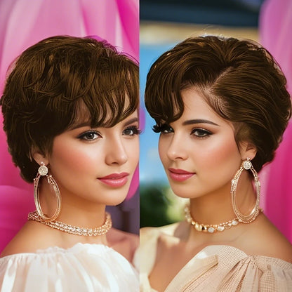 Glatte Lace-Front-Perücke mit Pony, kurz