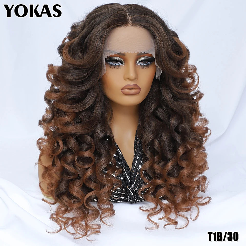 Lockige Lace-Front-Perücke mit Pony, synthetisch