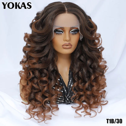 Lockige Lace-Front-Perücke mit Pony, synthetisch
