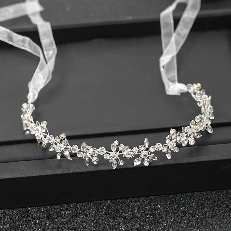 Silber-Stirnband mit Strass-Ranken, Braut