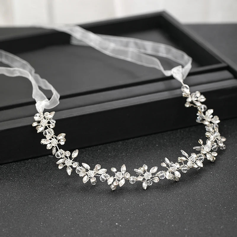 Silber-Stirnband mit Strass-Ranken, Braut