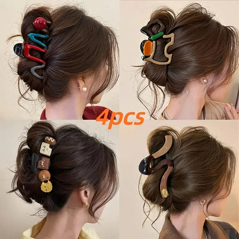 4er-Set Haarkrallen, Wave-Design