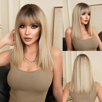 Braune Bob-Perücke mit Pony, hitzebeständig – Produktfoto 15