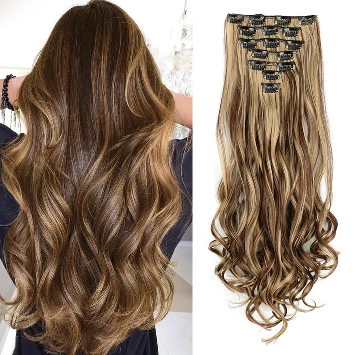Clip-Extensions 7-teilig, lockig & gewellt, 22 Zoll