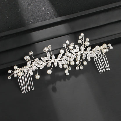 Perle-Blatt-Kristallkamm mit Tiara