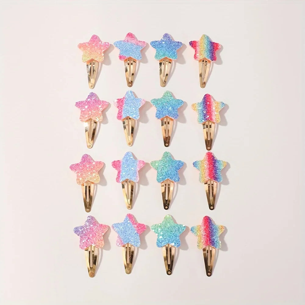 Glitzer-Regenbogen-Kaninchen-BB-Clips, 16-teilig
