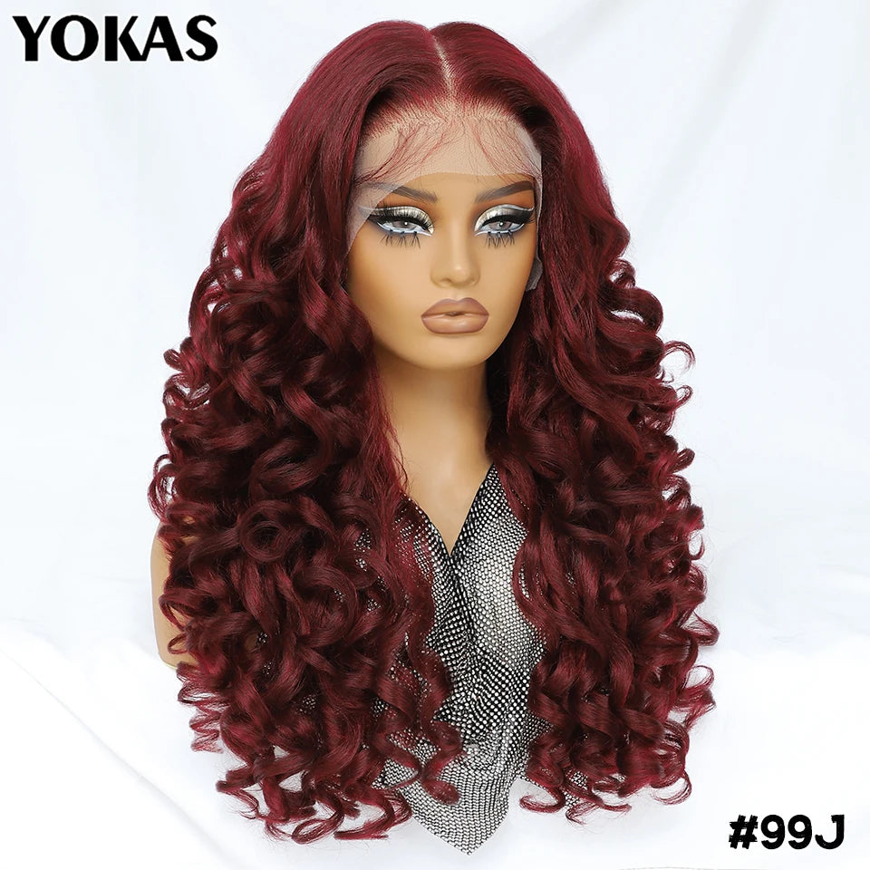 Lockige Lace-Front-Perücke mit Pony, synthetisch