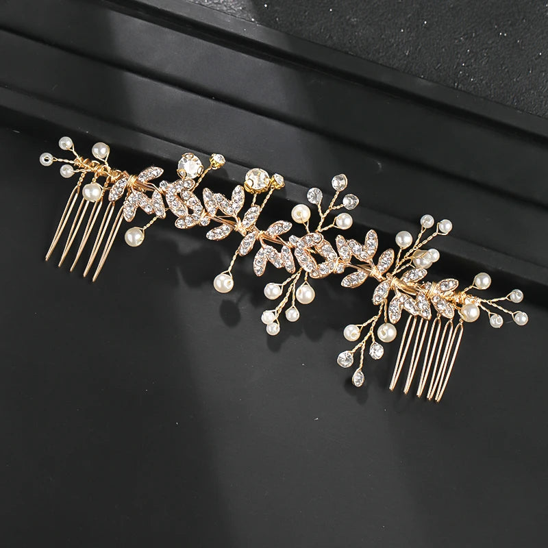 Perle-Blatt-Kristallkamm mit Tiara