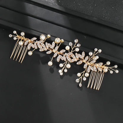 Perle-Blatt-Kristallkamm mit Tiara