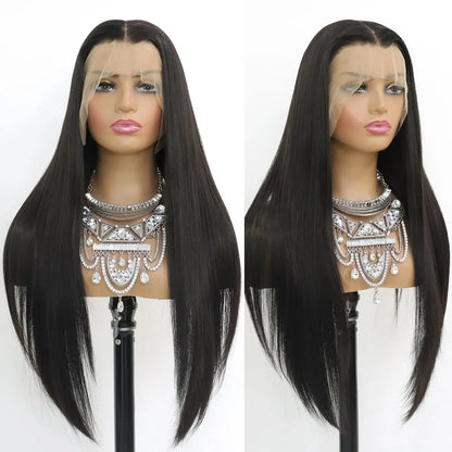 Schwarze glatte Lace-Front-Perücke, hitzebeständig