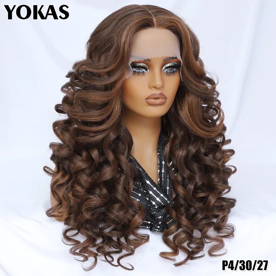 Lockige Lace-Front-Perücke mit Pony, synthetisch