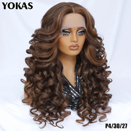Lockige Lace-Front-Perücke mit Pony, synthetisch