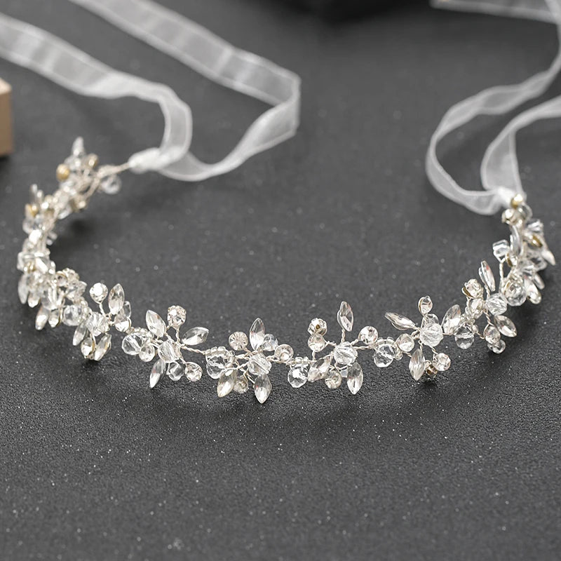 Silber-Stirnband mit Strass-Ranken, Braut