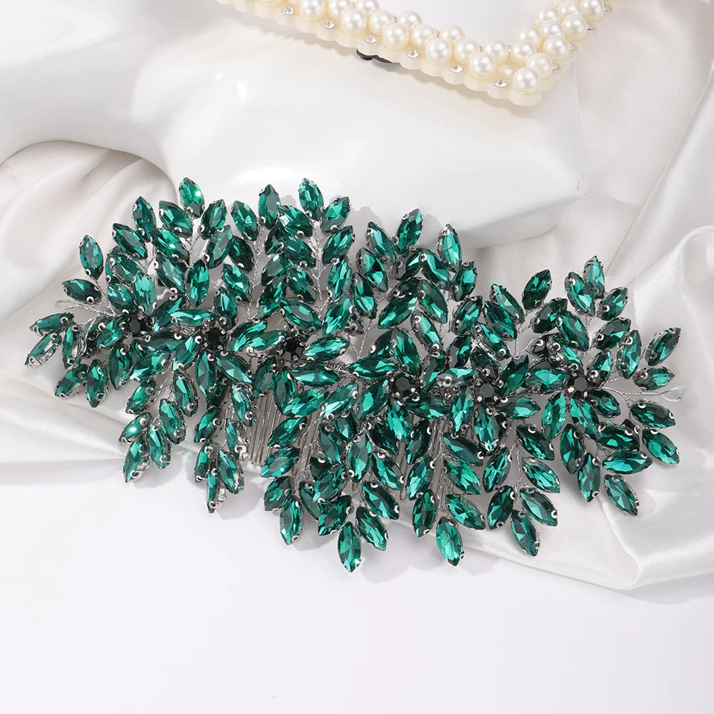 Grüner Strass-Haarkamm-Tiara