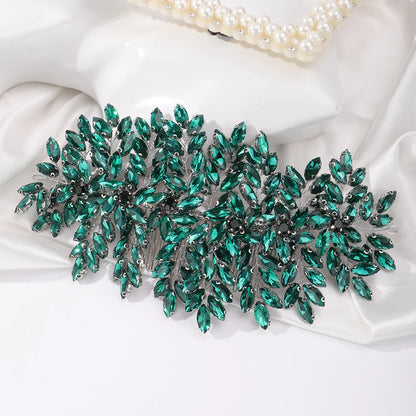 Grüner Strass-Haarkamm-Tiara