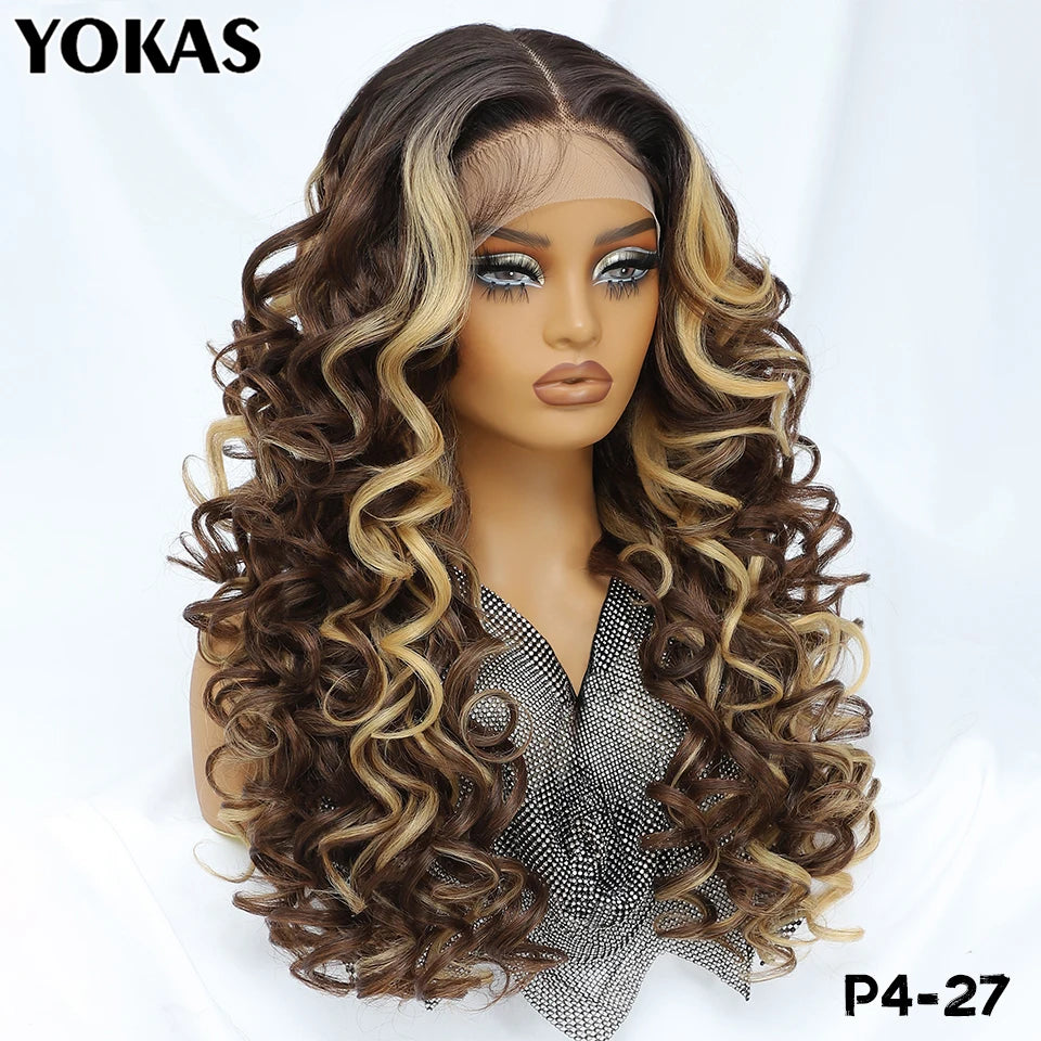Lockige Lace-Front-Perücke mit Pony, synthetisch