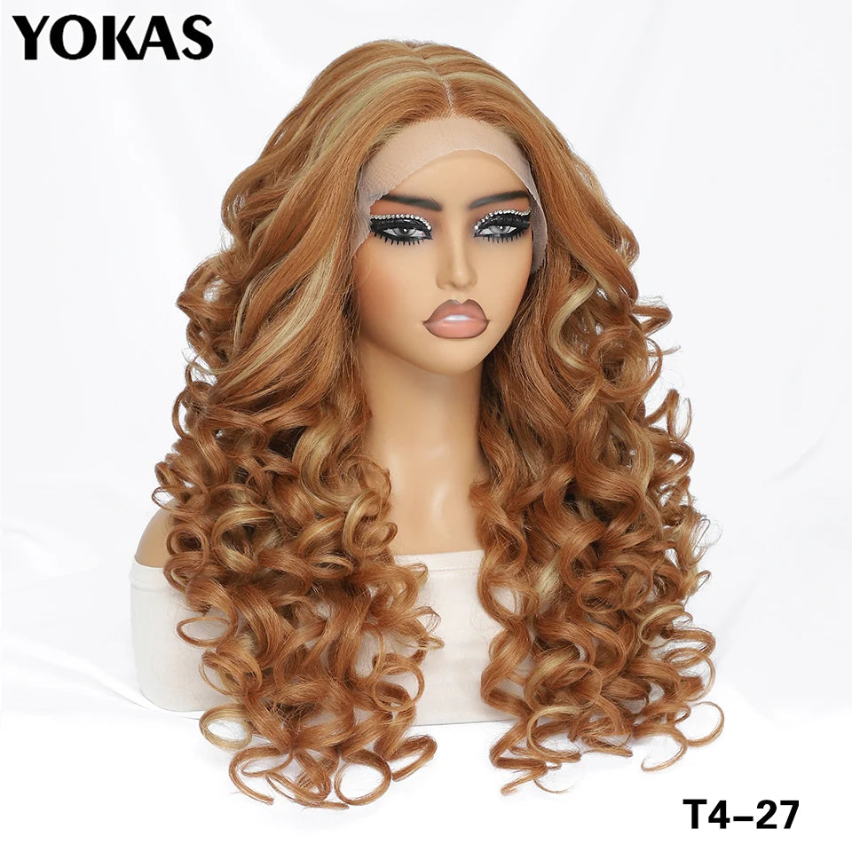 Lockige Lace-Front-Perücke mit Pony, synthetisch