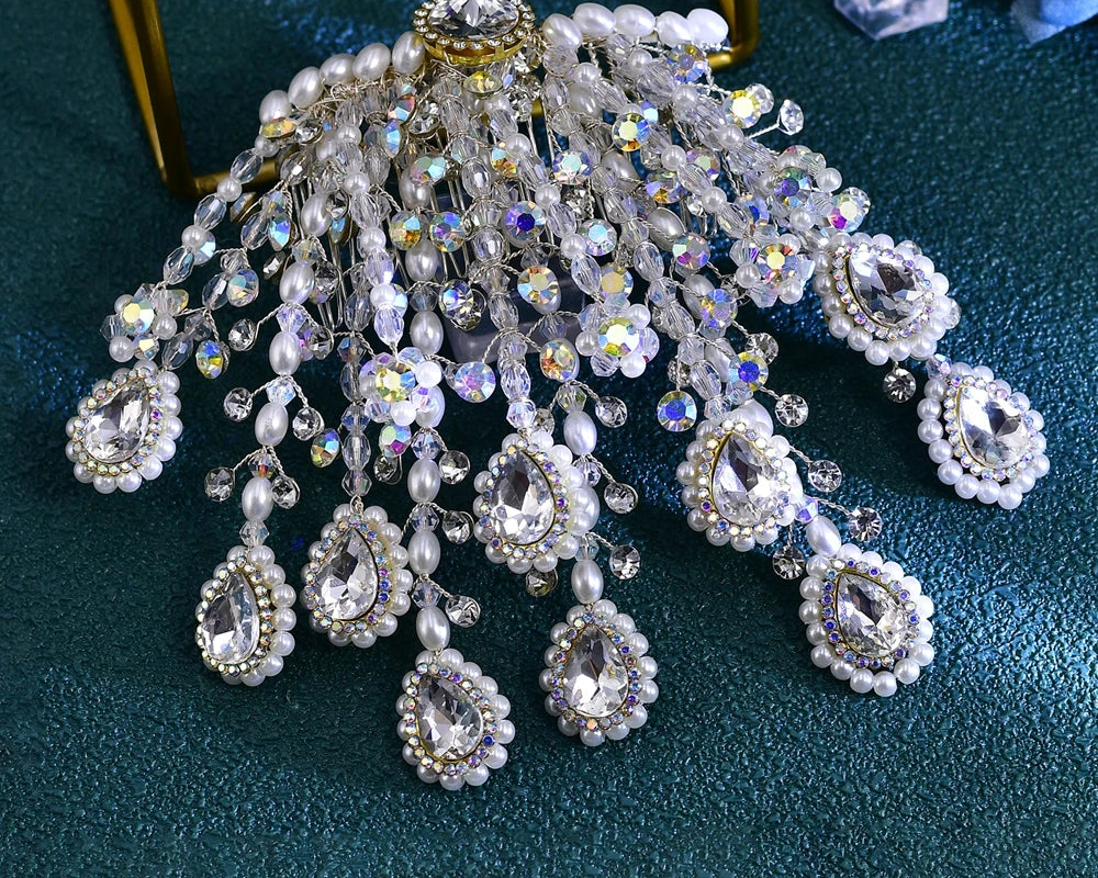 Kristall-Kaskaden-Haarschmuck für die Braut